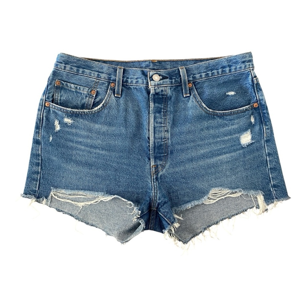 NEW Levi's 501 High-Rise Distressed Blue Jean Shorts - Medium Indigo Size 33